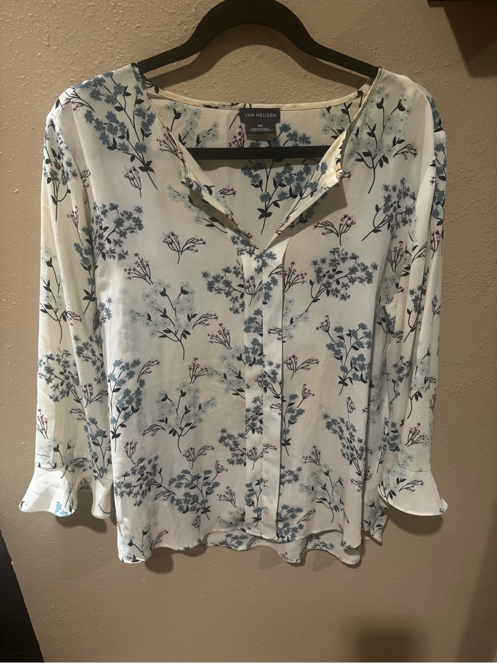 Van Heusen Cream Blouse with Blue Floral Print